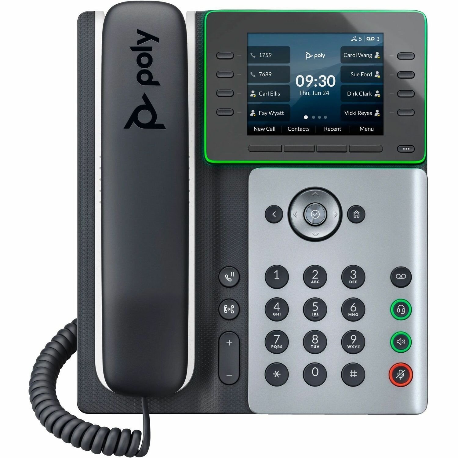 Poly Edge E350 IP Phone - Corded - Corded/Cordless - Wi-Fi, Bluetooth, NFC - 3 Multiple Conferencing - Desktop, Wall Mountable - Black - TAA Compliant