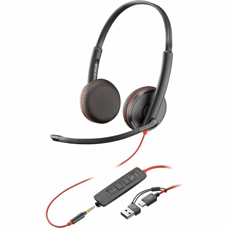 Poly Blackwire 3225 Wired On-ear, Over-the-head Stereo Headset - Black