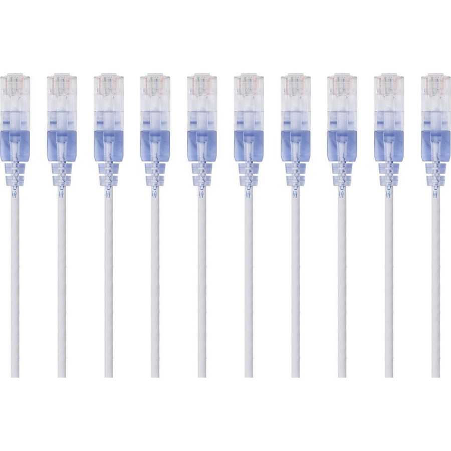 Monoprice Cat6a Utp 30Awg 10G Pure Bare Copper Snagless Patch Cable, White, 3FT, 10-Pack