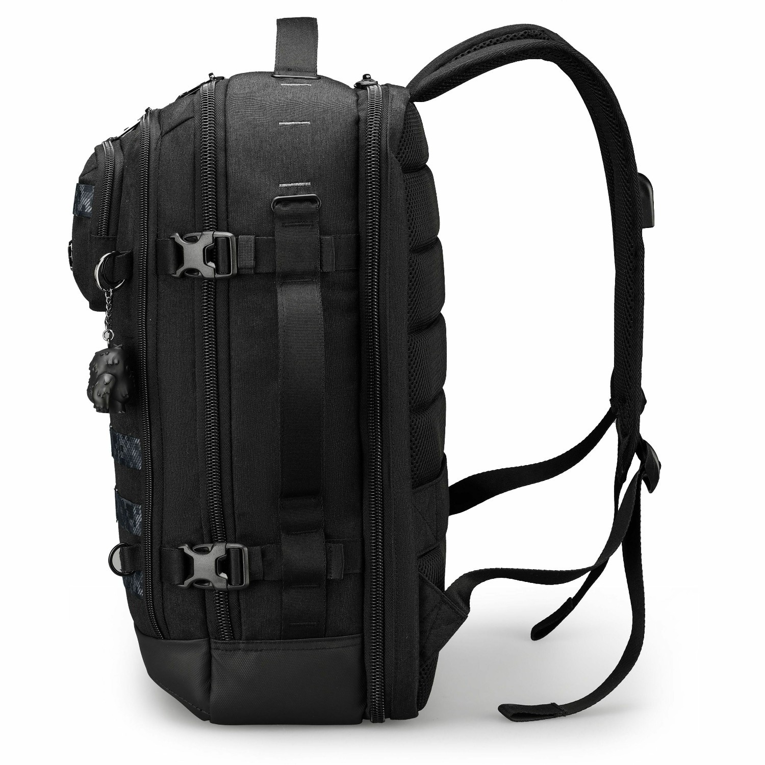 Swissdigital BERG PRO Black XL Backpack - TSA-Friendly Backpack with USB Charging Port, RFID Protection Pocket, Trolley Sleeve for Easy Travel, Padded Laptop Compartment that Fits up to 17" Laptop, Tablet Compartment that Fits up to 12.9", Dedicated Pockets for Powerbank, Mouse, Water Bottle, Key Clip, Multifunctional Storage, Breathable Mesh Back Panel for All-Day Comfort & Ventilation, and Removable Camera Bag Insert for Photography Gear