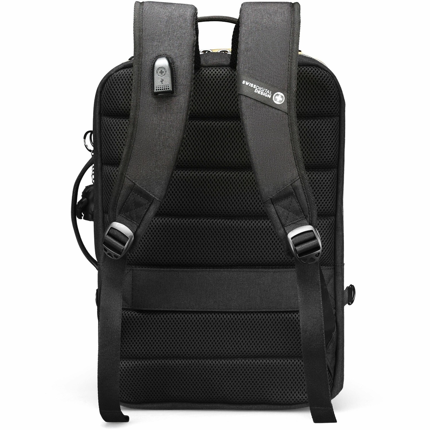 Swissdigital BERG Dark Khaki L Backpack - Durable, TSA-Friendly Bag with Patented USB Charging Port, RFID Protection Pocket, Trolley Sleeve for Easy Travel, Padded Laptop Compartment that Fits up to 16" Laptop, Tablet Compartment that Fits up to 9.75", Dedicated Pockets for Powerbank, Mouse, Water Bottle, Key Clip, Multifunctional Storage, and a Breathable Mesh Back Panel