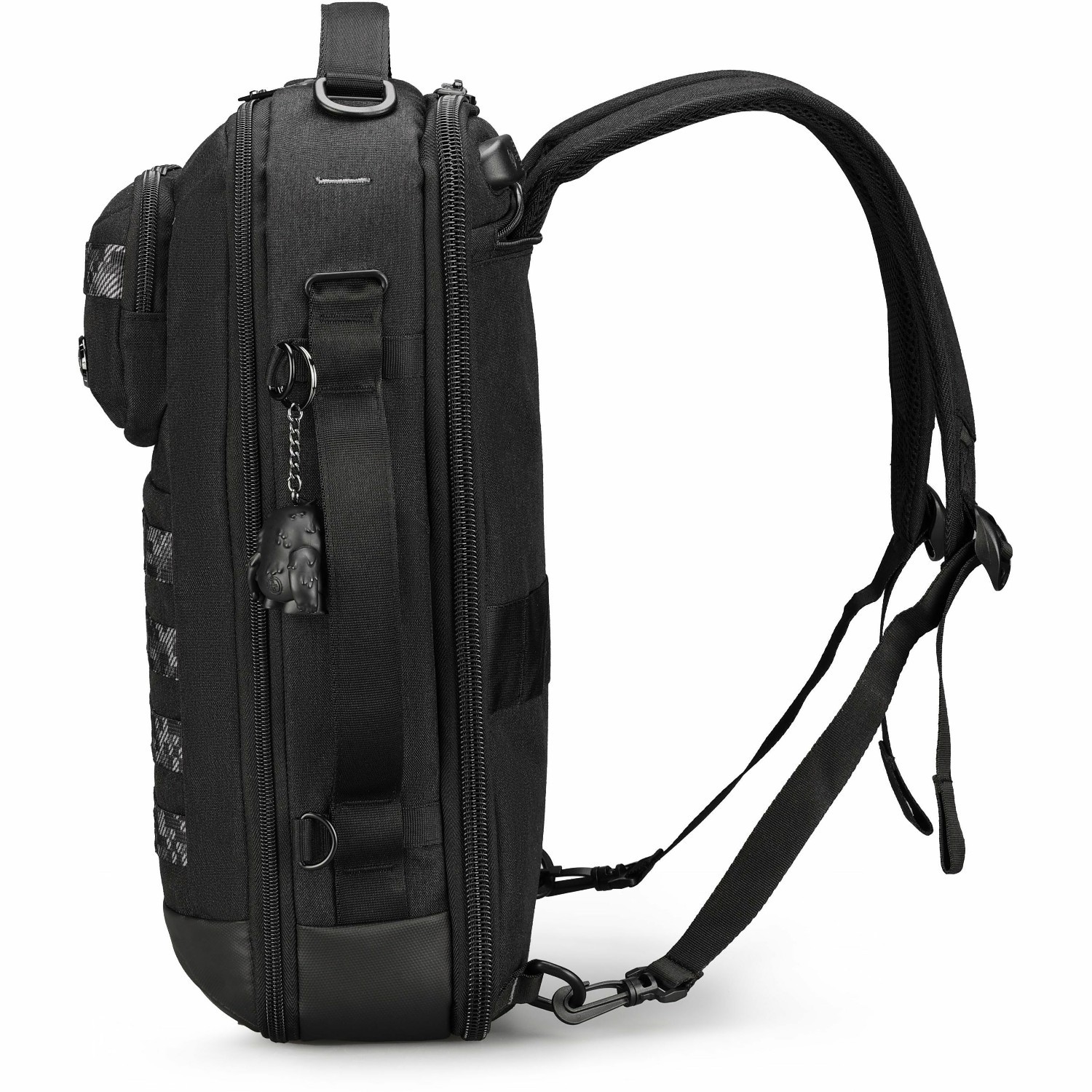 Swissdigital BERG Black Hybrid Briefcase USB Charging Port with Integrated Cable, RFID Protection Pocket, Trolley Sleeve for Hands-Free Travel, Padded Laptop Compartment Fits up to 16", Padded Tablet Pocket Fits up to 9.75", Dedicated Powerbank Pocket, Mouse Pouch, Key Clip, Multifunctional Organizer Pockets | 3-Way Carry (Hand, Single Shoulder, or Backpack Style)