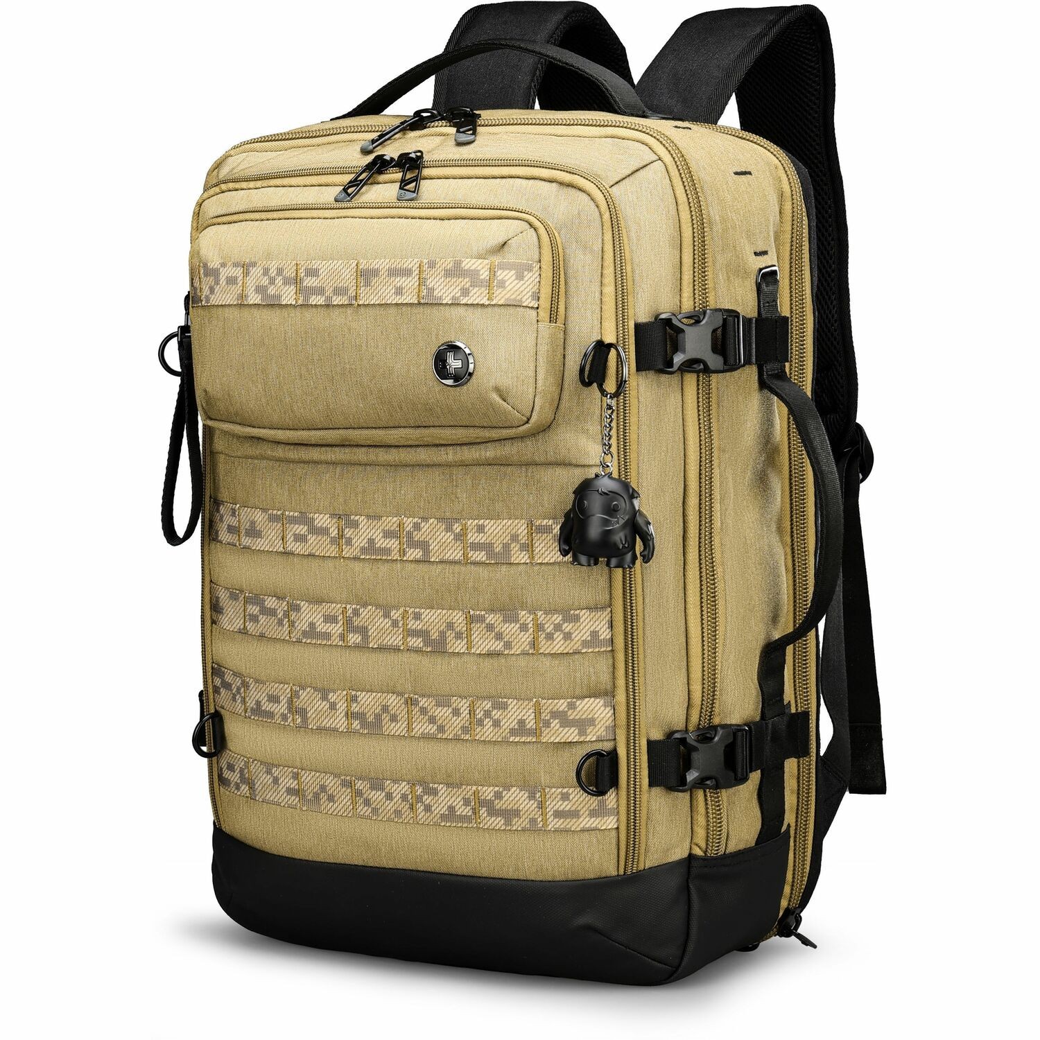 Swissdigital BERG PRO Khaki XL Backpack - TSA-Friendly Backpack with USB Charging Port, RFID Protection Pocket, Trolley Sleeve for Easy Travel, Padded Laptop Compartment that Fits up to 17" Laptop, Tablet Compartment that Fits up to 12.9", Dedicated Pockets for Powerbank, Mouse, Water Bottle, Key Clip, Multifunctional Storage, Breathable Mesh Back Panel for All-Day Comfort & Ventilation, and Removable Camera Bag Insert for Photography Gear