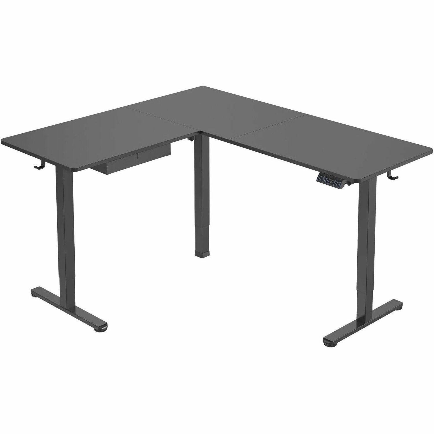 Mount-It! Large L-Shape Corner Electric Standing Desk with Memory, Black Frame, Black Top