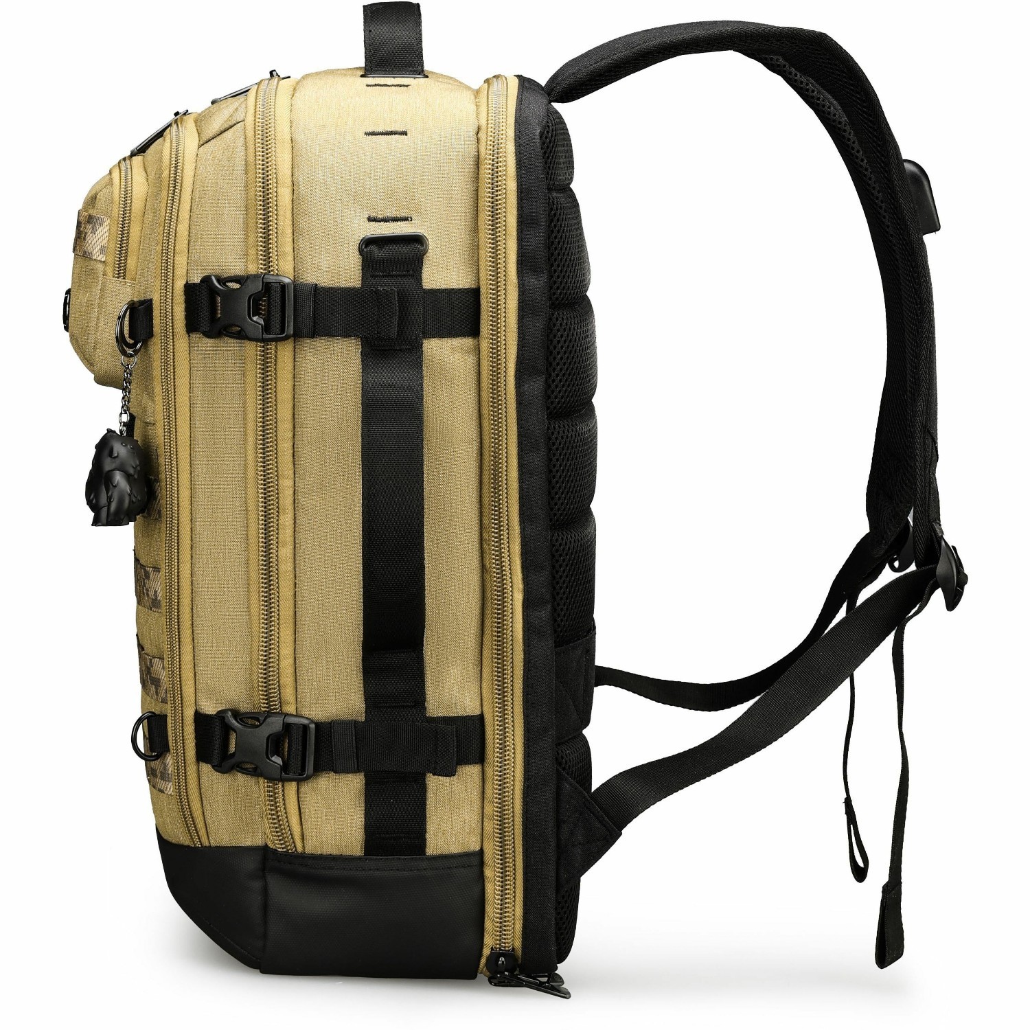 Swissdigital BERG PRO Khaki XL Backpack - TSA-Friendly Backpack with USB Charging Port, RFID Protection Pocket, Trolley Sleeve for Easy Travel, Padded Laptop Compartment that Fits up to 17" Laptop, Tablet Compartment that Fits up to 12.9", Dedicated Pockets for Powerbank, Mouse, Water Bottle, Key Clip, Multifunctional Storage, Breathable Mesh Back Panel for All-Day Comfort & Ventilation, and Removable Camera Bag Insert for Photography Gear