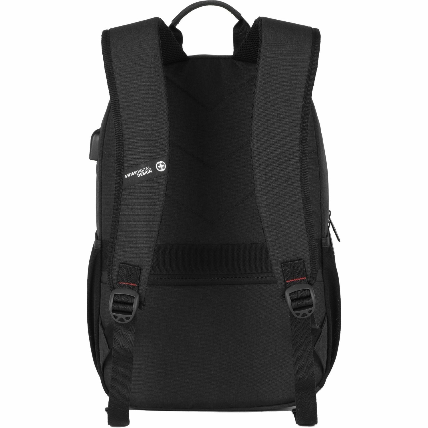 Swissdigital ARBON Black Backpack - Sleek, Durable Bag with USB Charging Port, RFID Protection Pocket, Padded Laptop/Tablet Compartment (Fits up to 16"), Trolley Sleeve, Powerbank Pocket, and Water Bottle Holder