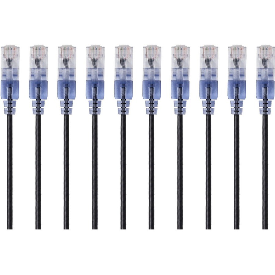 Monoprice SlimRun Cat6A Utp Snagless Ethernet Network Patch Cable, Black, 10FT, 10-Pack