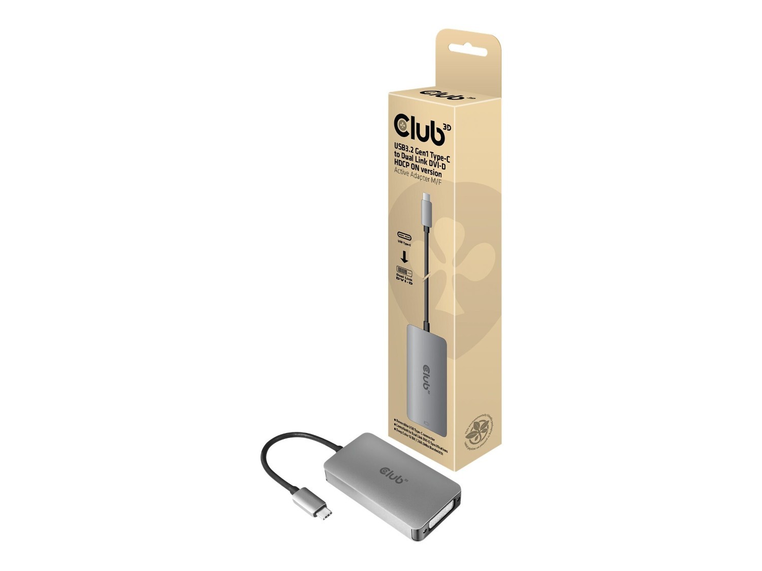 Club 3D USB Type C to DVI-I DUAL LINK Active Adapter