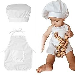SPOKKI Baby Photography Prop, Chef Hat Apron Photo Props Costume Come with 2PCS Photography Hair Clips for Infant Twins | 6-24 Months (Boy)