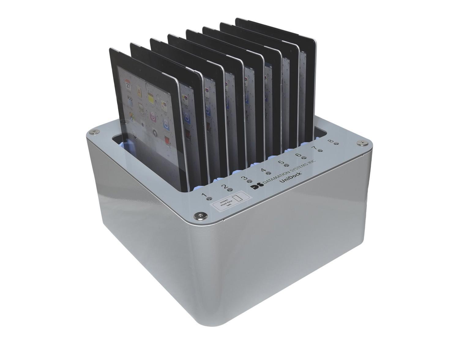 Datamation DS-UniDock-8-T SYNC And Charge Docking Station For iPads In Spigen Tough Armor Works Case 8 Capacity