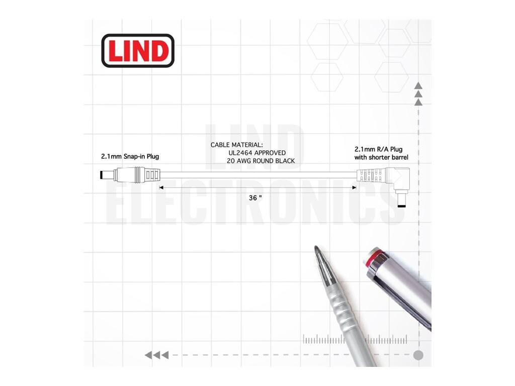 Lind Electronics Lind 36In Output Cable, 20 Awg, 2.1