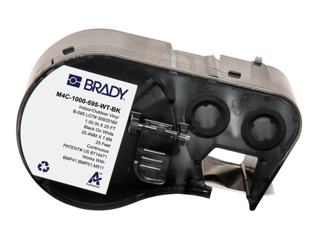 Brady 1" Black On White All Weather Permanent Adhesive Vinyl Label Tape W/ Ribbon For M4 & M5 Series