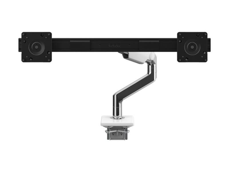 Humanscale M8.1 Arm, Clamp & Bolt-Thru Mount Combo, Polished Aluminum W/ White Trim, Angled/Dynamic Link