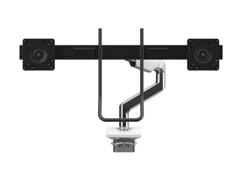 Humanscale M8.1 Arm, Clamp & Bolt-Thru Mount Combo, Polished Aluminum W/ White Trim, Angled/Dynamic Link
