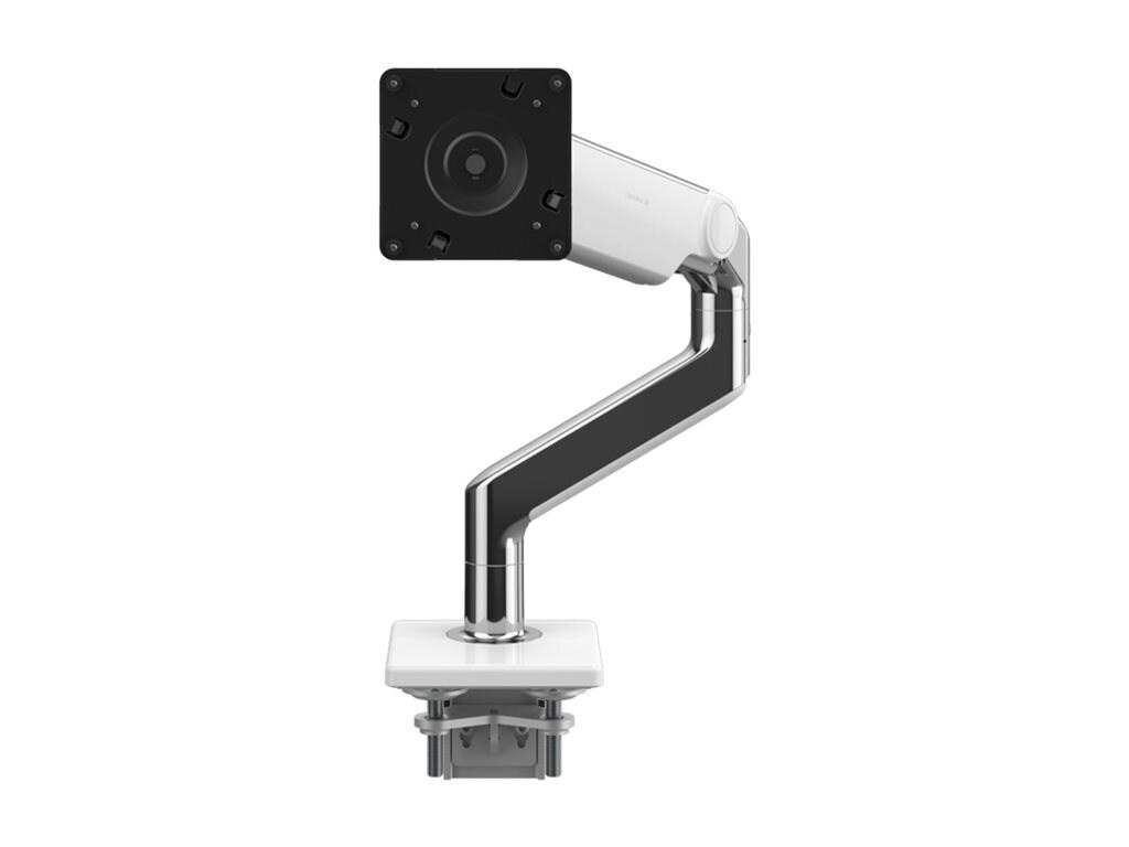 Humanscale M8.1 Arm, Clamp & Bolt-Thru Mount Combo, Polished Aluminum W/ White Trim, Angled/Dynamic Link