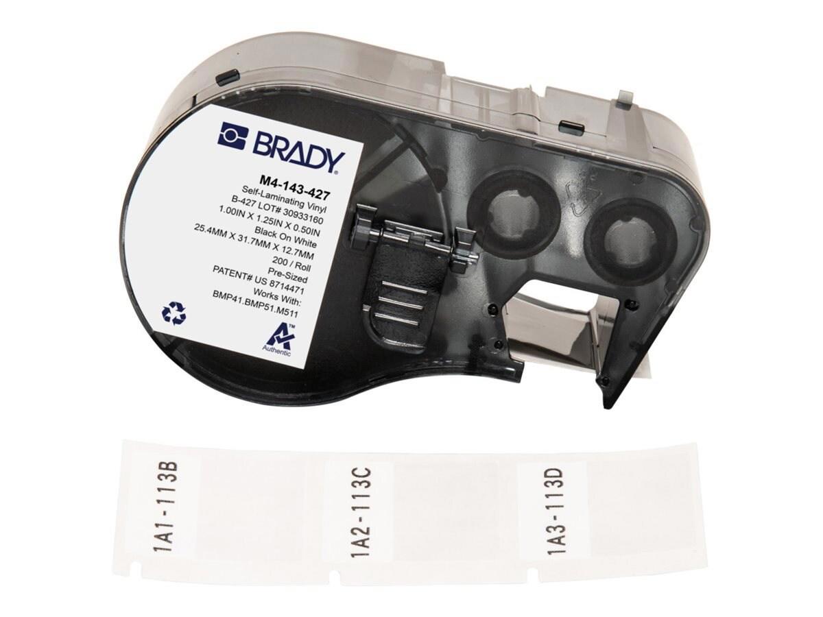 Brady 1.25" X 1" Self-Laminating Vinyl Wrap Around White Labels W/ Ribbon For BMP41, BMP51 & M511