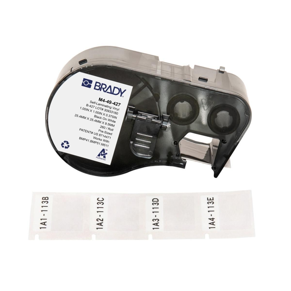 Brady 1" X 1" White Self-Laminating Vinyl Wrap Around Labels W/ Ribbon For M4 & M5 Printers (260 Labels)