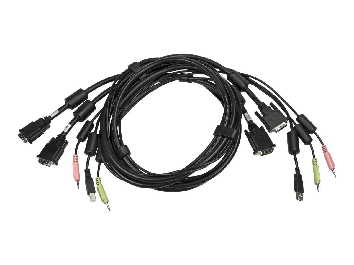Apex PC Solutions KVM Cable With Usb Keyboard And Mouse And Dual Head Dvi-I Video With Audio, 10FT