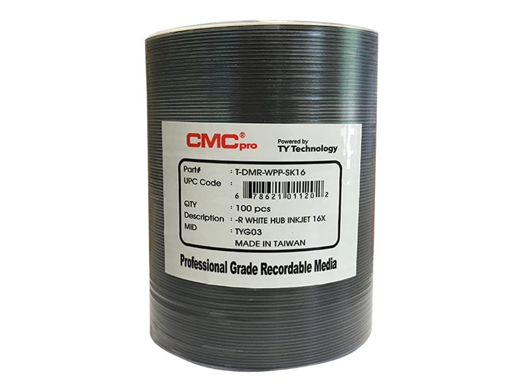 Microboards 16X CMC Pro Taiyo Yuden DVD-R White Inkjet Hub Printable Media (100-Pack)