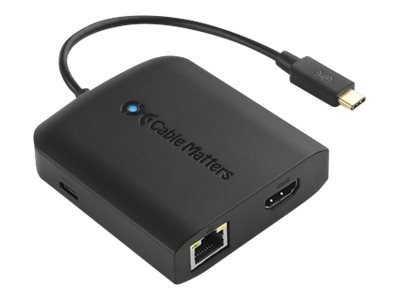 Cable Matters Usb C Multiport Adapter (Usb C Hub With Hdmi 4K), 2X Usb 3.0, Gigabit Ethernet, And 60W PD In Black