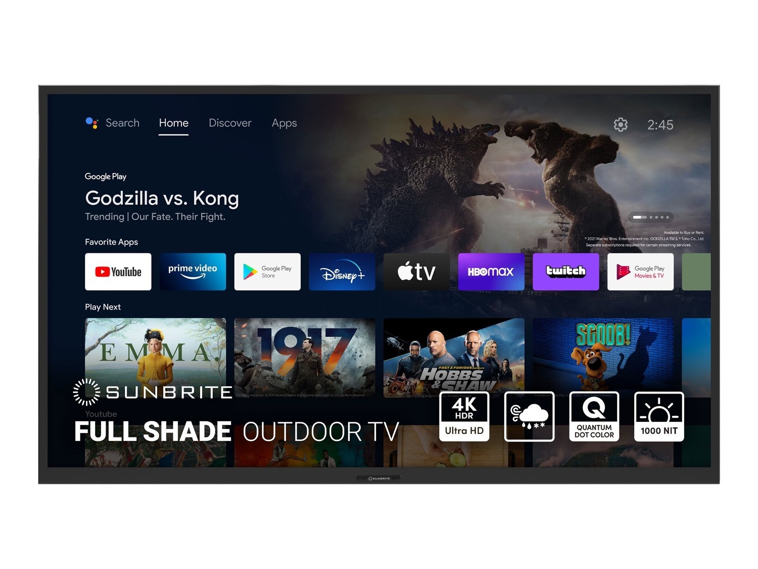 Sunbritetv 65" Veranda Series 4K HDR Full Shade Outdoor TV