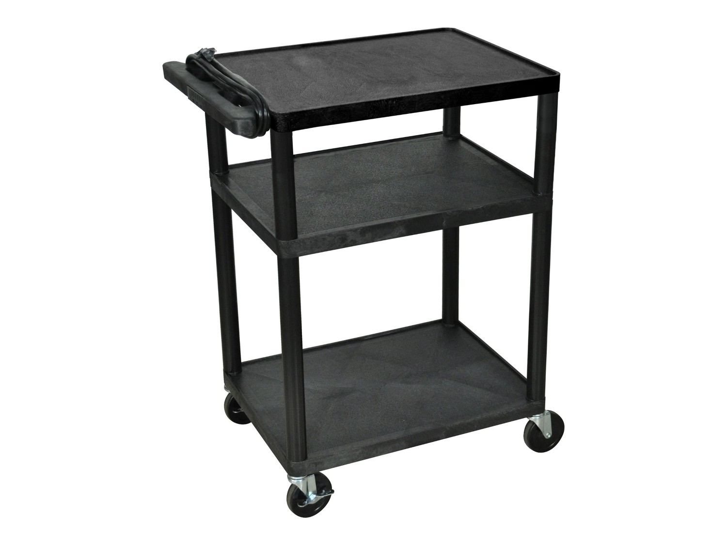 Luxor 3-Shelf Plastic/Poly Mobile A/V Cart With Lockable Wheels, Black