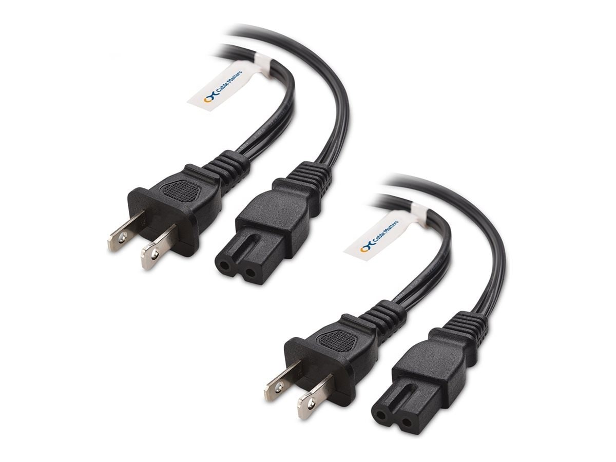 Cable Matters Nema 1-15P To Iec C7 2-Slot Polarized Power Cord, Black, 10FT, 2-Pack
