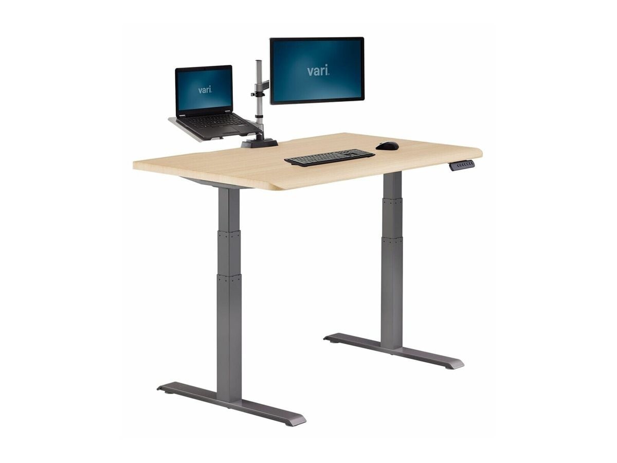 Varidesk 48"X30" Electric Standing Desk With ComfortEdge, Light Wood
