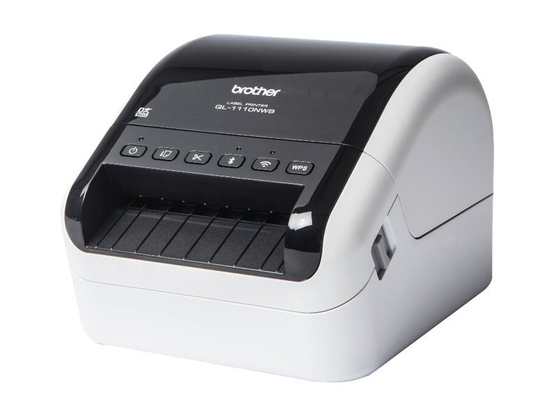 Brother QL-1110NWBC Desktop Direct Thermal Printer - Monochrome - Label Print - Ethernet - USB - Bluetooth - White, Glossy Black