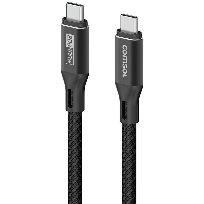 Comsol CC2020BK 2M Black 20Gbps 100W Usb-C To Usb-C Data And Charge Cable
