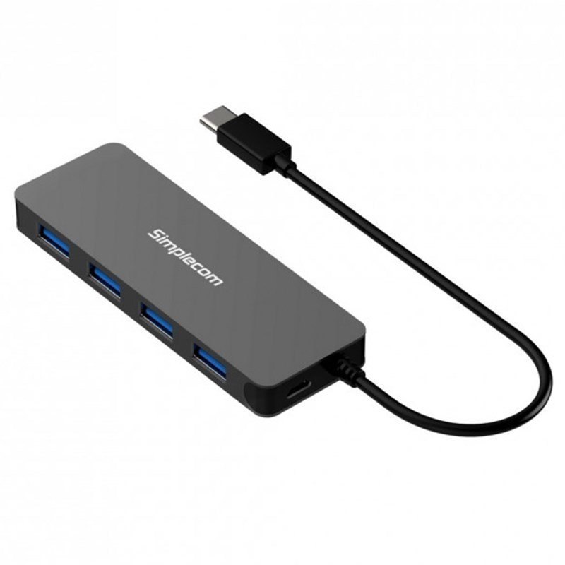 Simplecom Ultra Slim Aluminium Usb 3.1 Type C To 4 Port Usb 3.0 Hub, Black