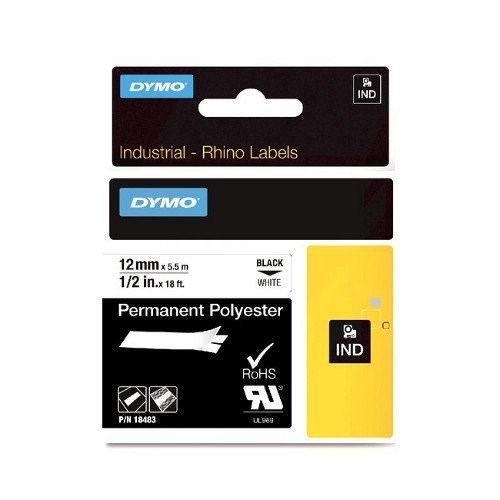 Dymo (SD18483) Permanent Polyester, 12MM - Black On White