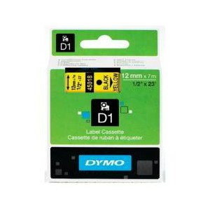Dymo D1 (SD45018/ S0720580) Label Cassette, 12MM X 7M - Black On Yellow
