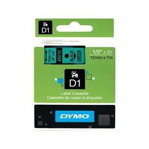 Dymo D1 (SD45019/S0720590) Label Cassette, 12MM X 7M - Black On Green
