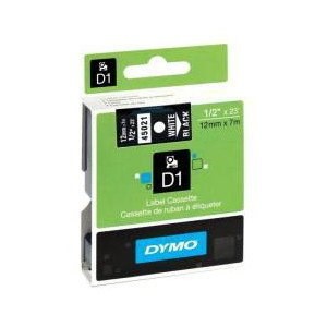 Dymo D1 (SD45021/S0720610) Label Cassette, 12MM X 7M - White On Black